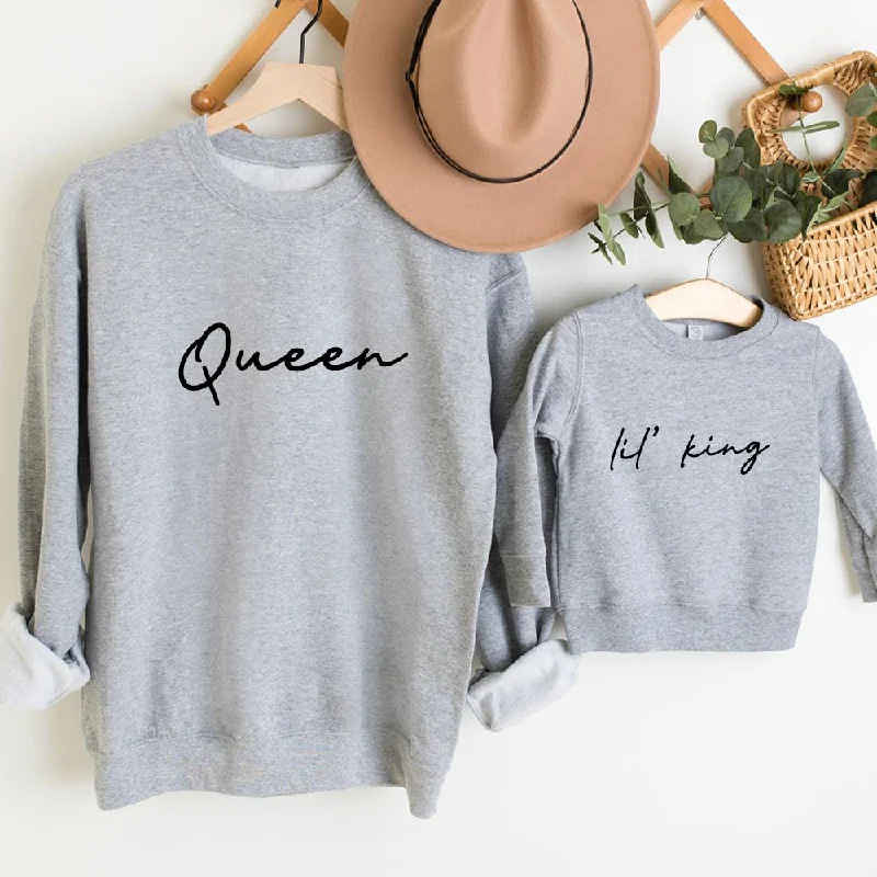 Queen & Lil' King Mum & Kid Matching Heather Grey Sweatshirts Modern Men's 