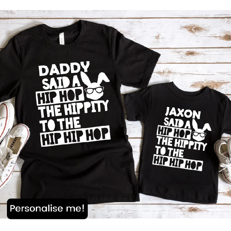 Hippity Hop- Personalised Matching Easter T-Shirts Modern Men's Geometric