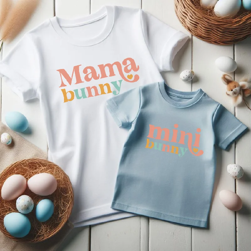 Mama Bunny/Mini Bunny Matching T-Shirts- White/Blue Sophisticated Men's 