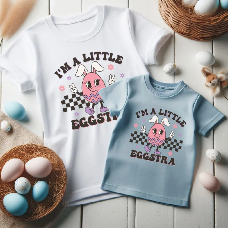 A Little Eggstra Mum Matching T-Shirts- White/Blue Laid