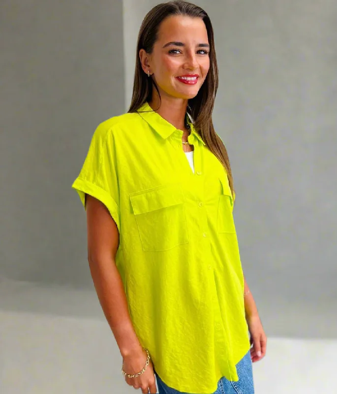 Lime Jersey Collared Shirt Minimalist Men's Casual 