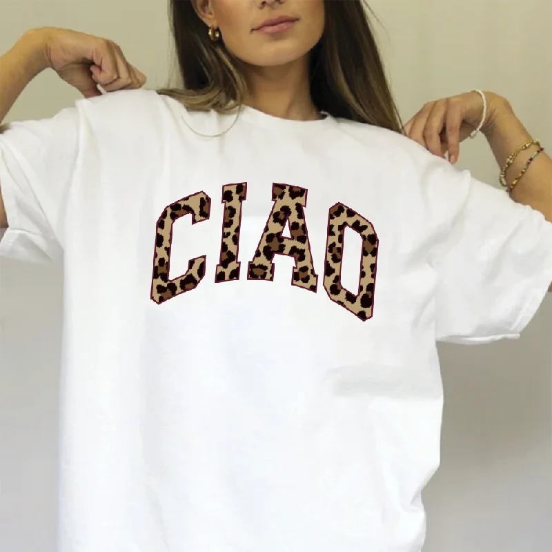 Ciao College Oversized Boyfriend Womens's White T-shirt Sporty Men's Tennis