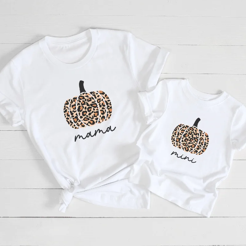 Mama & Mini Leopard Pumpkin Matching T-Shirts Minimalist Men's Casual 