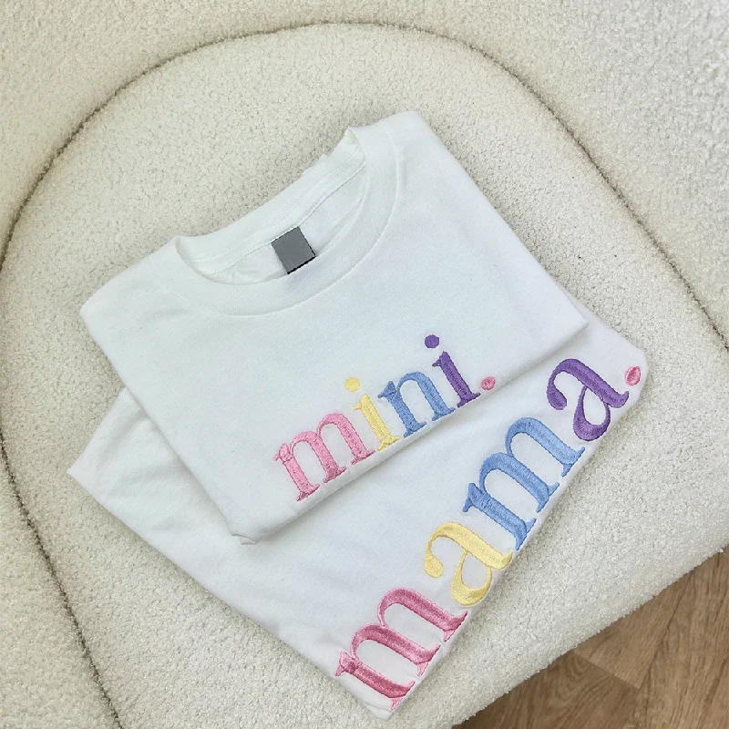 Mama & Mini Pastel Embroidered White T-shirts Stylish Men's Tropical 