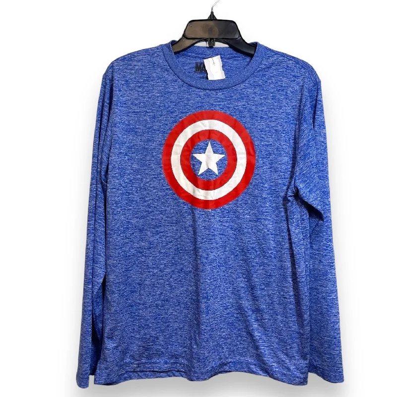 Captain America Top Long Sleeve By Clothes Mentor In Blue, Size: L Sporty Men's Athleisure 