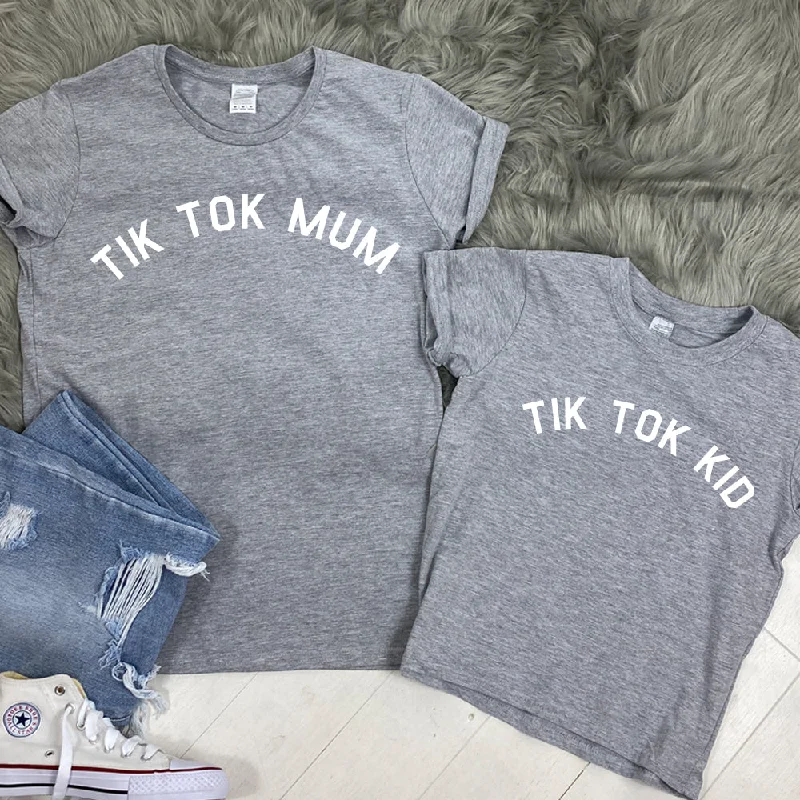 Tik Tok Mum & Kid Matching Grey T-Shirts (MRK X) Relaxed Men's Australian 