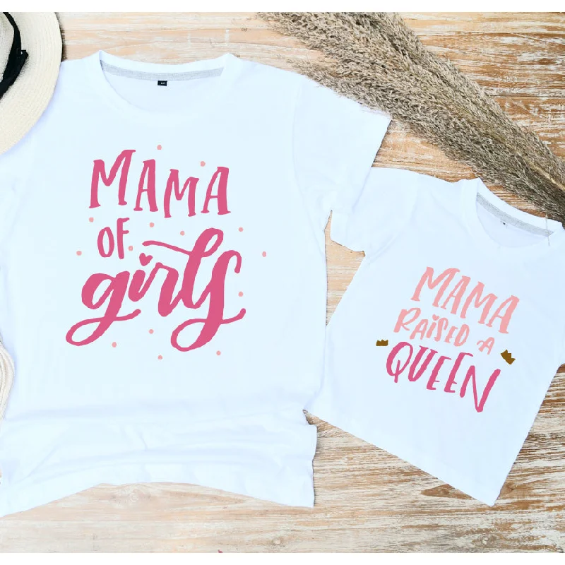 Mama Of Girls Raised A Queen Matching Summer T-Shirts Artistic Men's Avant