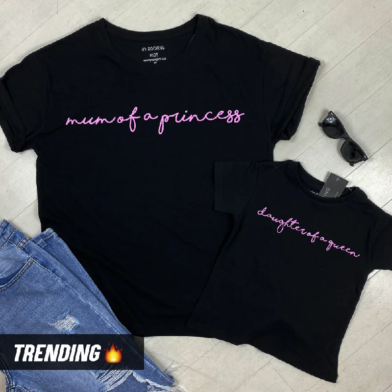 Mum Of A Princess/Daughter Of A Queen Black Matching Tees (MRK X) Stylish Men's Tropical 