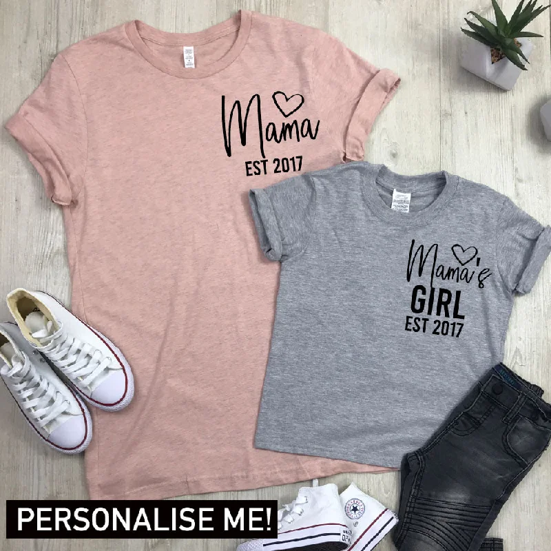 Personalised Mama & Girl Established Mum & Kid Matching Tees (MRK X) Polished Men's Satin