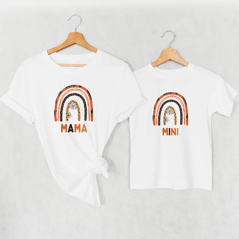 Mama & Mini Spooky Rainbow Matching Halloween T-Shirts Laid