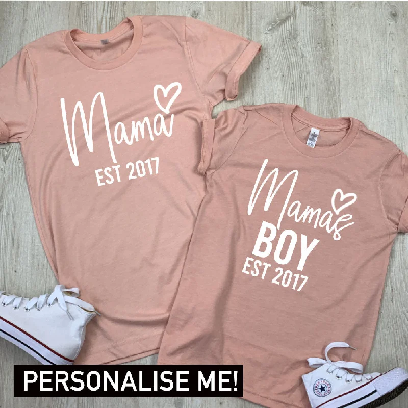 Personalised Mama & Boy Big Logo Established Matching Tees (MRK X) Earthy Men's Hemp