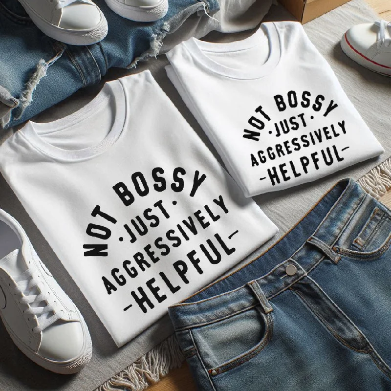 Not Bossy But Helpful Mum Matching T-Shirts White Organic