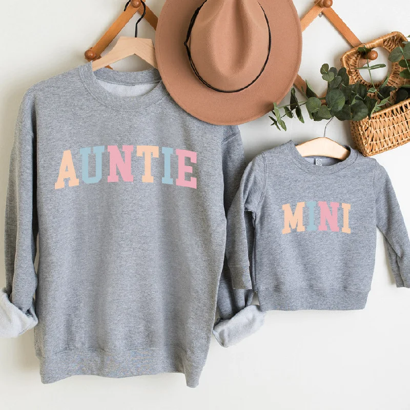 Pastel College Auntie & Mini Matching Grey Sweatshirts Stylish Men's Neon