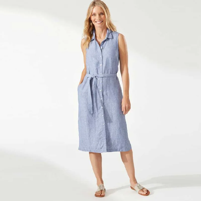 Tommy Bahama Women's Two Palms Linen Shirt Dress - Chambray Sleek Men's Contemporary 