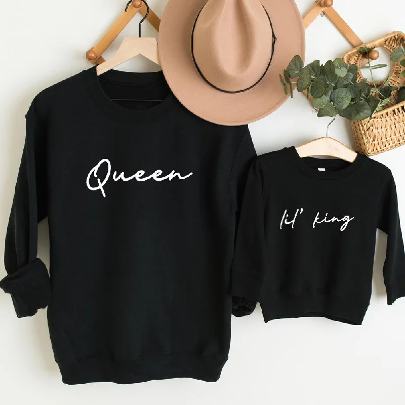 Queen & Lil' King Mum & Kid Matching Black Sweatshirts Youthful Men's Pop