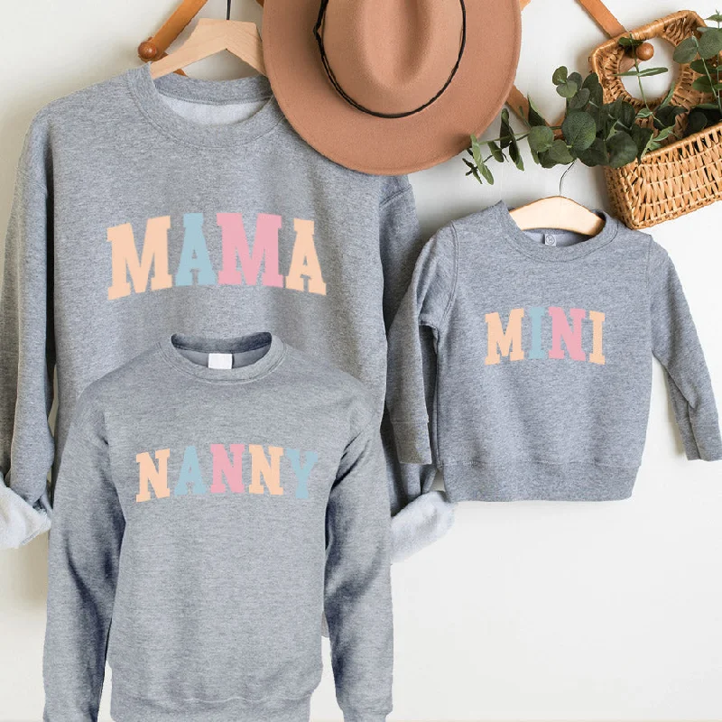 Pastel Mama, Nanny & Mini College Matching Grey Sweatshirts Refined Men's Hand