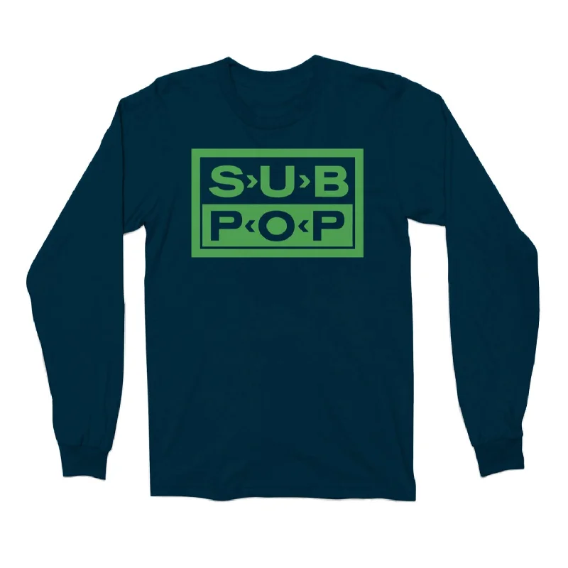 Logo Navy w/Green Long Sleeve T-Shirt Relaxed Men's Beach