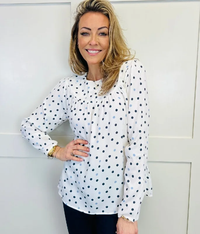 Ivory Spot Long Sleeve Top Size 20 Vacation