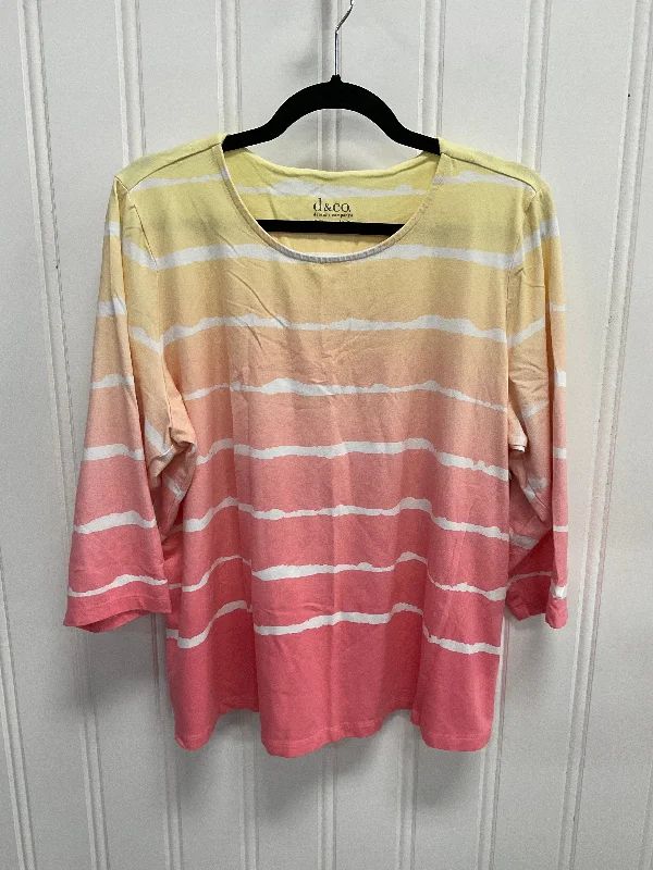 Top Long Sleeve Basic By Denim And Company In Pink & Yellow, Size: 1x Relaxed Men's Australian 