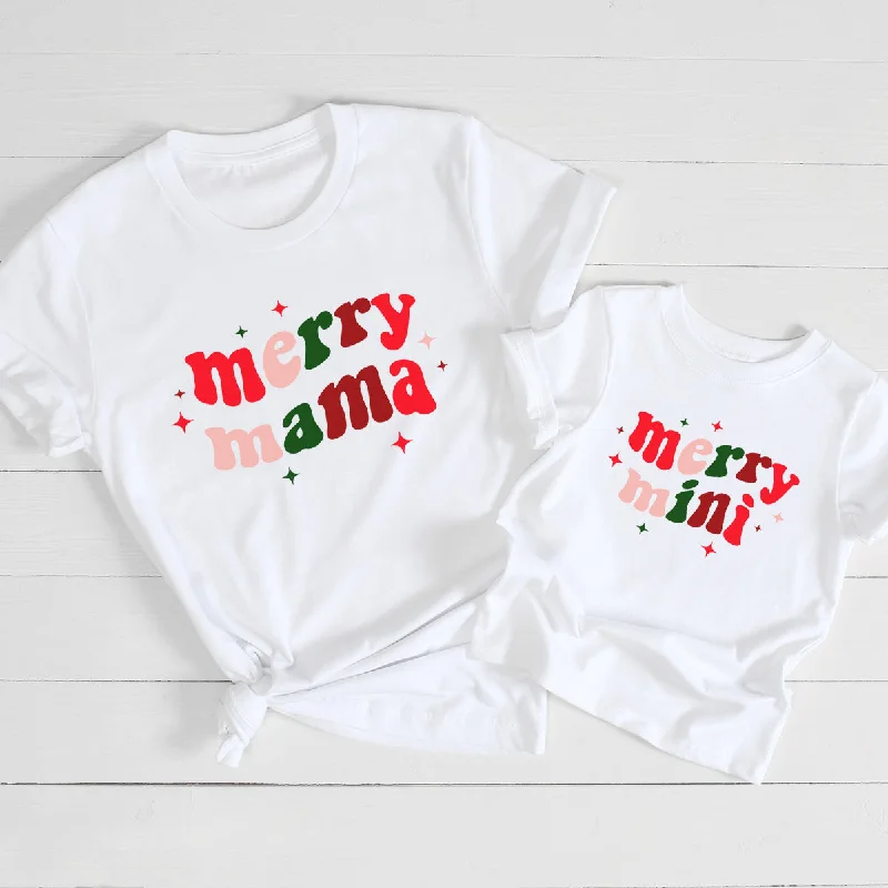 Merry Mama & Merry Mini Matching Christmas T-Shirts Traditional Men's Wool