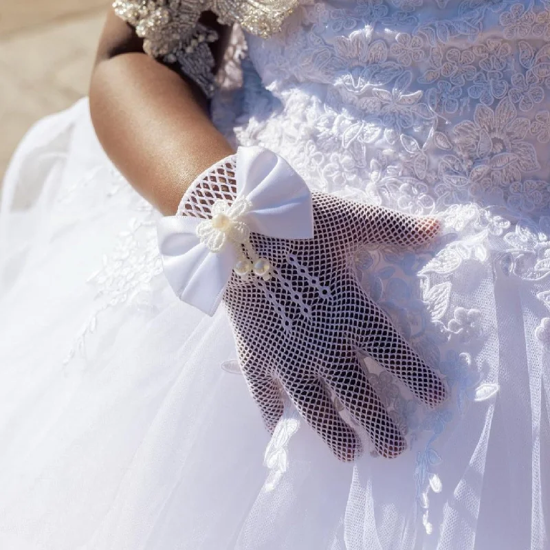 White Netted Gloves with Satin Bow Casual Men's Japanese 