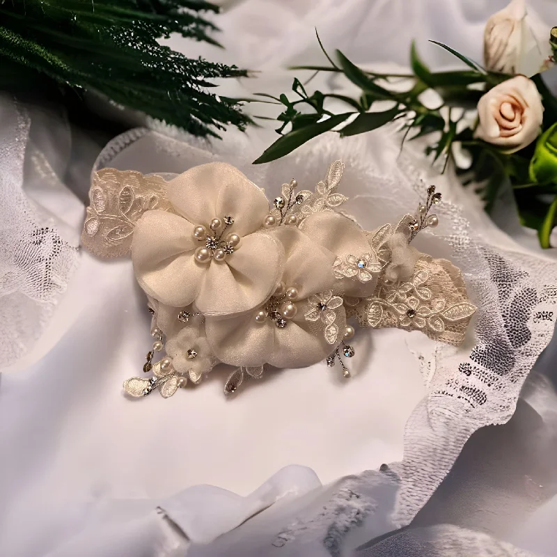 Double Flower Christening Headband Laid