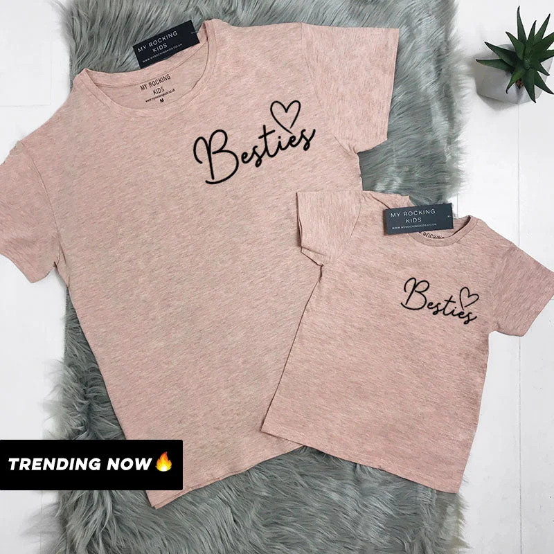 Besties Mini Logo Mum & Kid Heather Peach Matching Tees (MRK X) Stylish Men's Tropical 