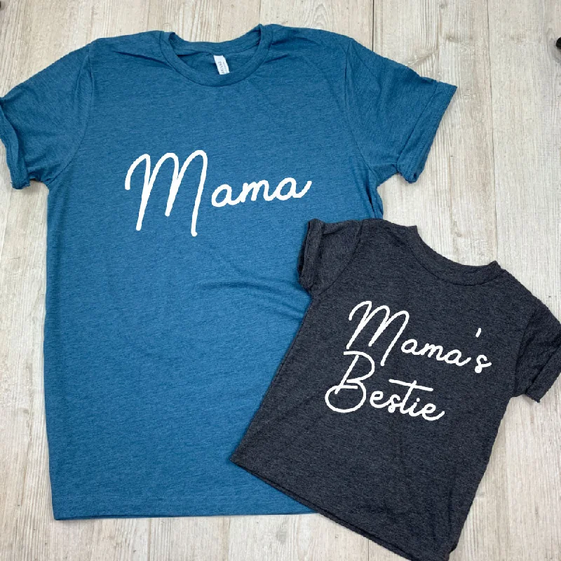 Mama & Mama's Bestie Script Mum & Kid Matching Tees (MRK X) Unique Men's Patch