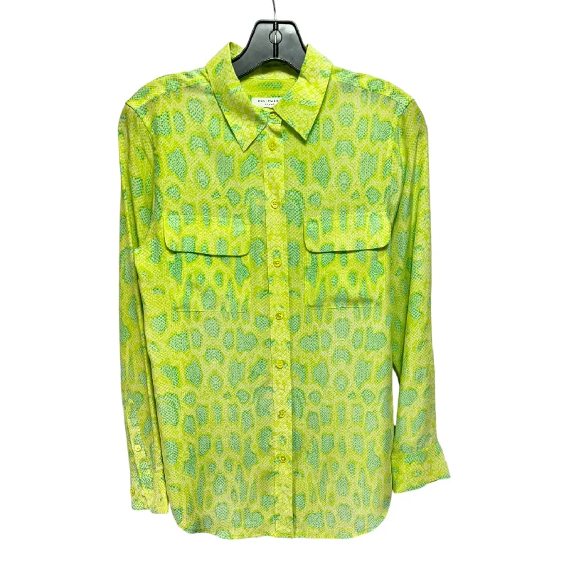 Silk Top Long Sleeve By Equipment In Blue & Green, Size: Xs Traditional Men's Country