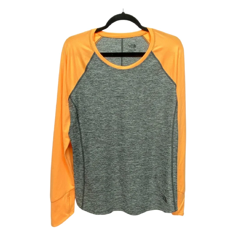 Athletic Top Long Sleeve Crewneck By The North Face In Grey & Orange, Size: L Organic