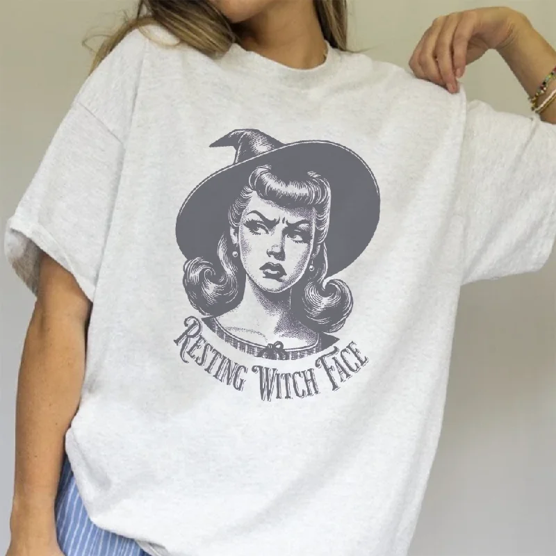 Resting Witch Face Retro Women's Halloween T-Shirt Refined Men's European