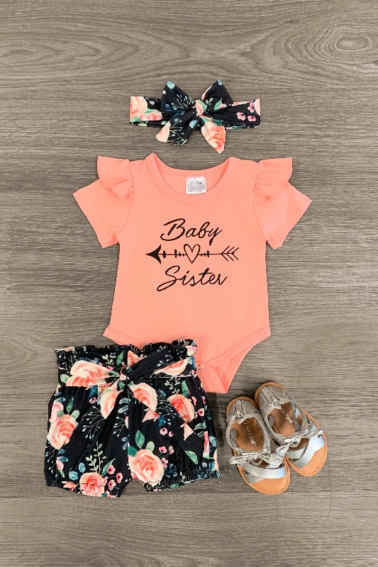 "Baby Sister" Floral Onesie & Short Set Refined Men's Velvet