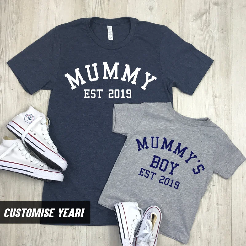 Personalised Mummy & Son Varsity Established Matching T-Shirts (MRK X) Classic Men's Pin