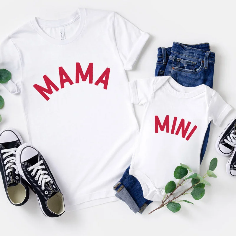 Mama & Mini Classic Matching White/Red T-Shirt & Bodysuit Practical Men's Multi