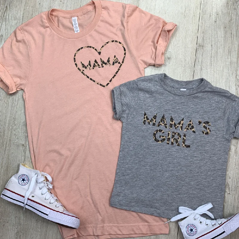 Mama & Mama's Boy/Girl Leopard Mum & Kid Matching Tees (MRK X) Sporty Men's Athleisure 