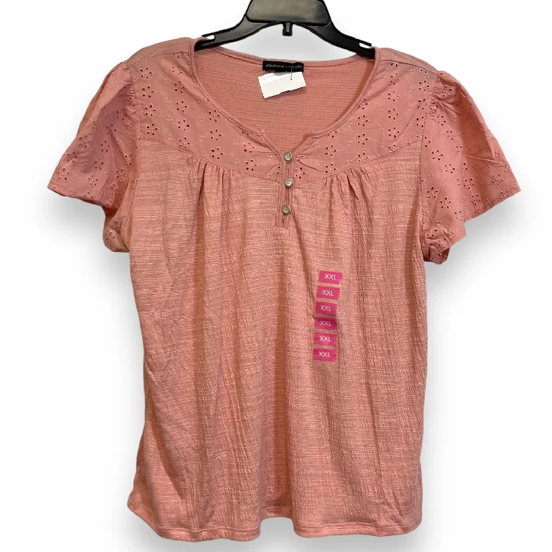 Top Short Sleeve By Adrienne Vittadini In Peach, Size: Xxl Confident Men's High