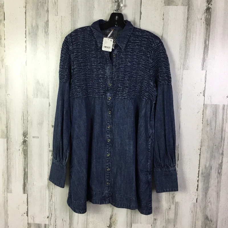 Tunic Ls By Free People In Blue, Size:S Polished Men's Silk