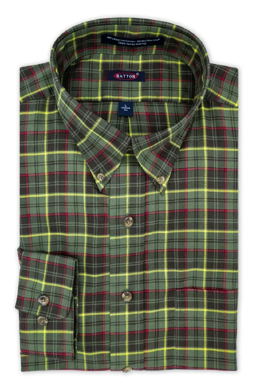 'River' Multi Green Plaid Long Sleeve Beyond Non-Iron® Cotton Sport Shirt by Batton Bohemian Men's Free