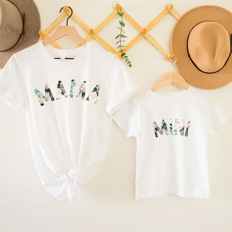 Mama & Mini Floral Matching White T-Shirts Organic