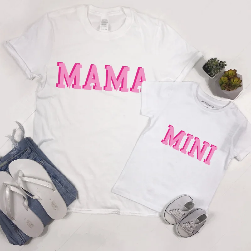 Mama & Mini 3D College Matching White T-Shirts Practical Men's Multi