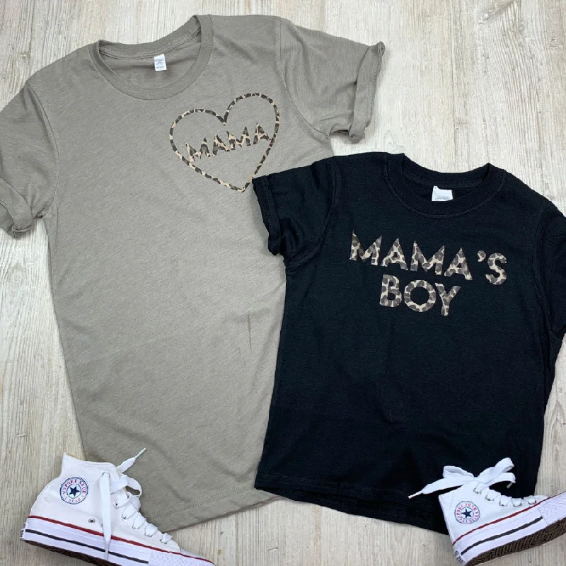 Mama & Mama's Boy Leopard Mum & Kid Matching Tees (MRK X) Preppy Men's College