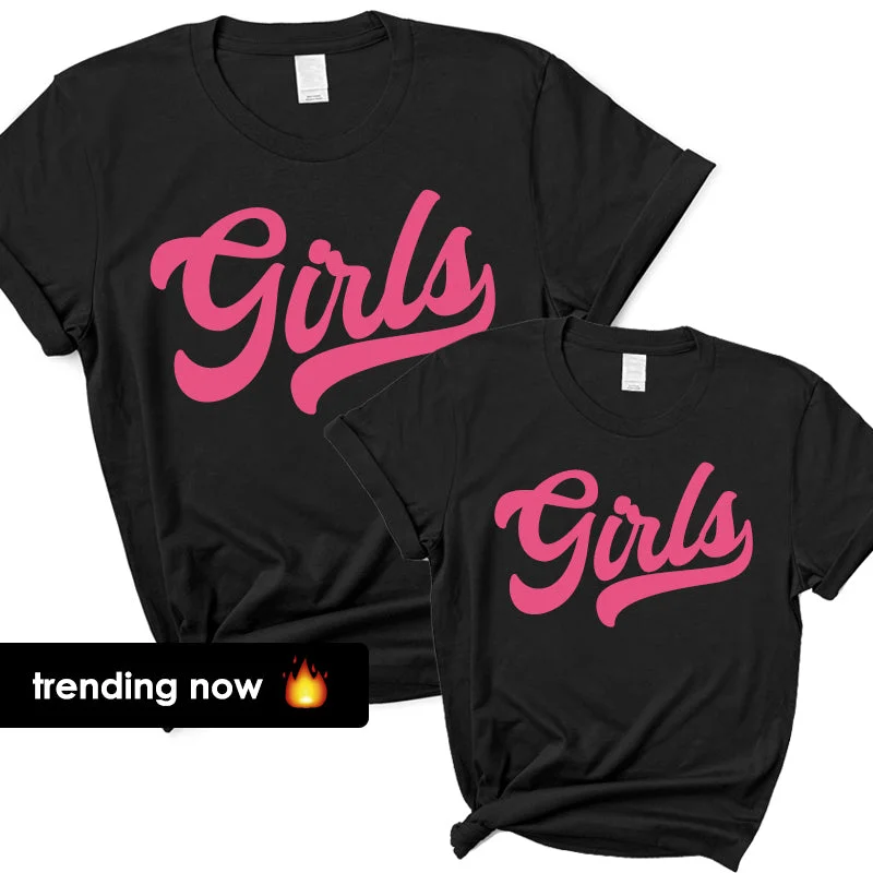 GIRLS University Script Matching Black T-Shirts Sporty Men's Athleisure 