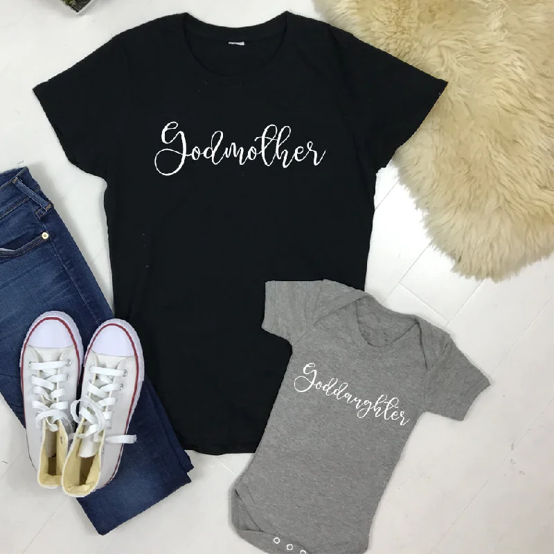 Godmother & Goddaughter Matching T-Shirt & Bodysuit (MRK X) Minimalist Men's Casual 