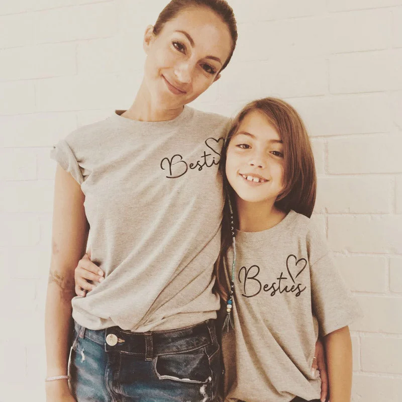 Besties Mini Logo Women & Kid Heather Grey Matching Tees (MRK X) Monochromatic All