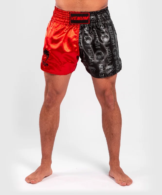 Venum Logos Muay Thai Shorts - Black/Red Dynamic Men's Moto