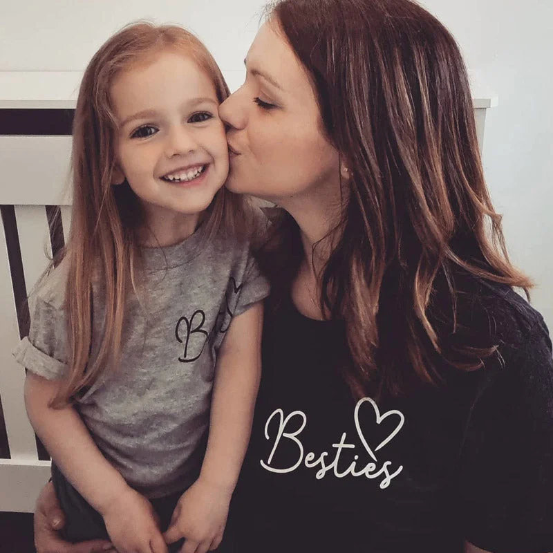 Besties Mini Logo Mum & Kid Matching Tees (MRK X) Monochromatic Office Style