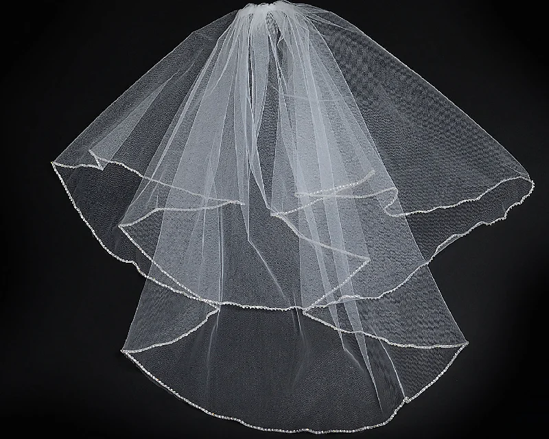 Two Tier Rhinestone Edge Veil Laid