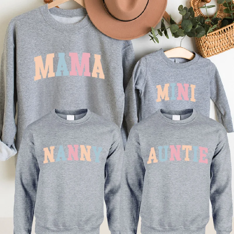 Pastel Mama/Nanny/Auntie & Mini Matching Grey Sweatshirts Sporty Men's Tennis