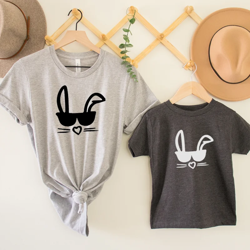 Cool Bunny Matching T-Shirts - Charcoal/Heather Grey Youthful Men's Anime