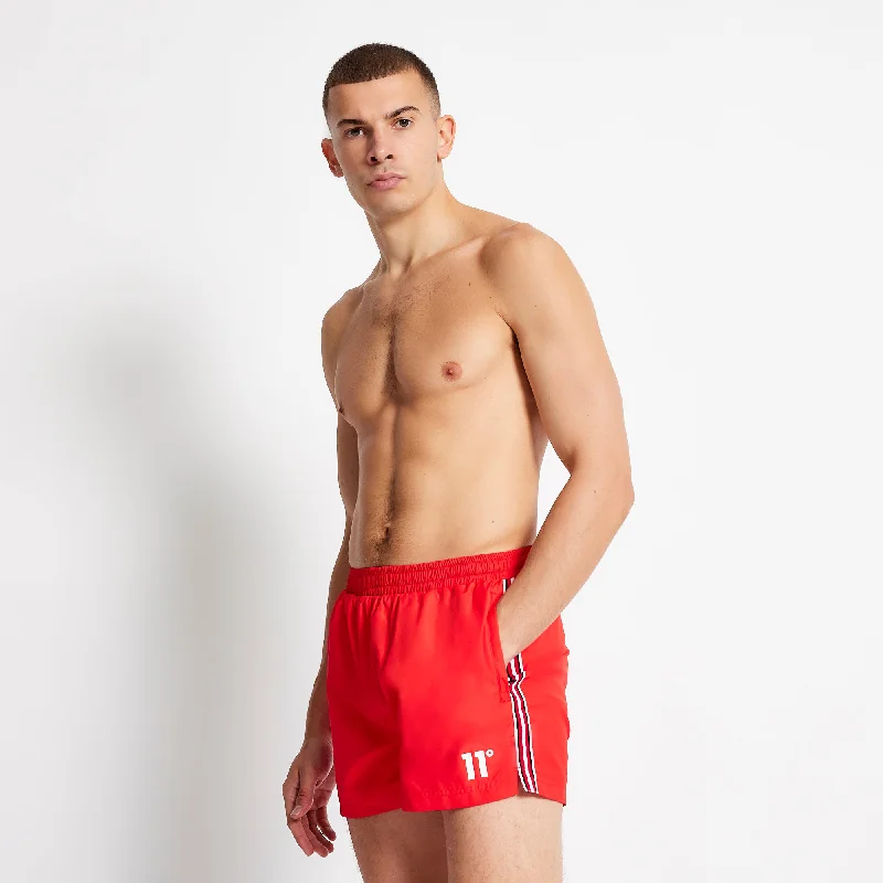 Stripe Taped Swim Shorts - Performance Red Youthful Men's Anime